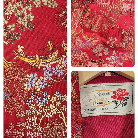 Vintage Kimono Robe Red Brocade Robe #3003 - Picture 14 of 14